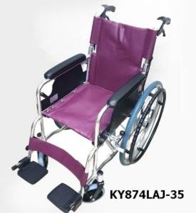 [탄탄] 알루미늄 소아용 휠체어 KY874LAJ-35 (통바퀴,보호자브레이크,등판꺽기-차량탑재간편 등) 14Kg