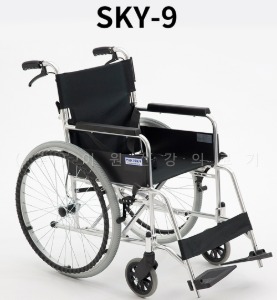 [미키스카이] 경량 휠체어 SKY-9 스카이9 (알루미늄,보호자브레이크,통타이어,등받이꺽기,12Kg)