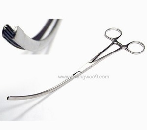 [Kasco] 메이오 롭슨 인테스티날 포셉 커브 G10-0476 (Mayo Robson Intestinal Forceps Curved,25cm, 이빨날 길이9cm) 위장수술용 감자
